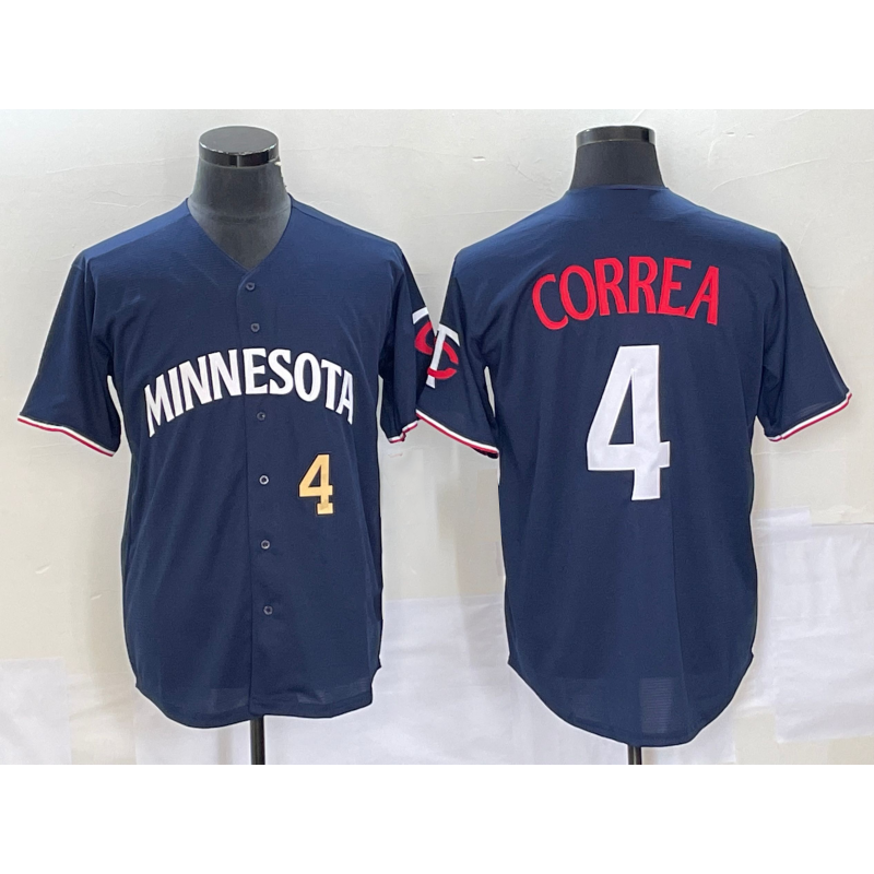 Minnesota Twins #4 Carlos Correa Number 2023 Navy Blue Fedasgoge Cool Base Stitched Jersey