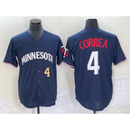 Minnesota Twins #4 Carlos Correa Number 2023 Navy Blue Fedasgoge Cool Base Stitched Jersey