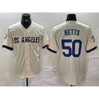 Los Angeles Dodgers #50 Mookie Betts Cream Fedasgoge Stitched Jersey
