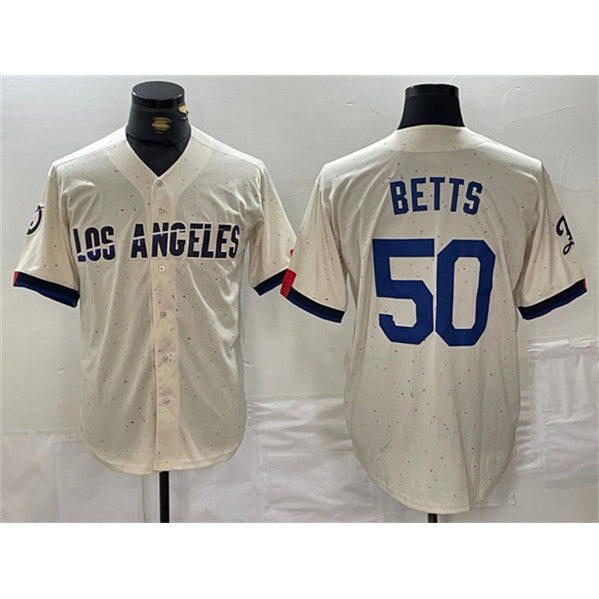 Los Angeles Dodgers #50 Mookie Betts Cream Fedasgoge Stitched Jersey