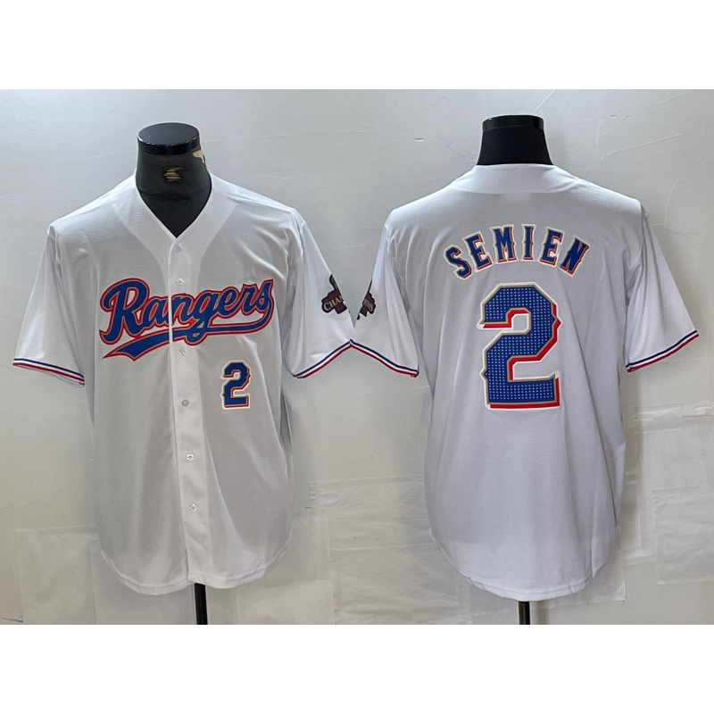 Texas Rangers #2 Marcus Semien Number White Fedasgoge 2023 World Series Champions Cool Base Jersey 2