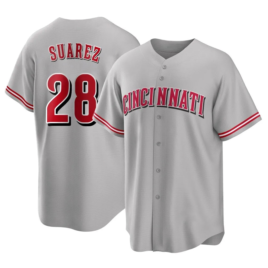Cincinnati Reds #28 Eugenio Su¨¢rez Player Gray Fedasgoge Home Game Stitched Jerseys