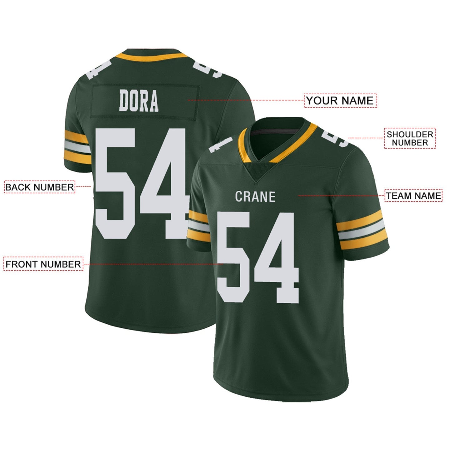 Custom Football Jerseys Team Player or Personalized Design Your Own Name for Men's Women's Youth Jerseys Green