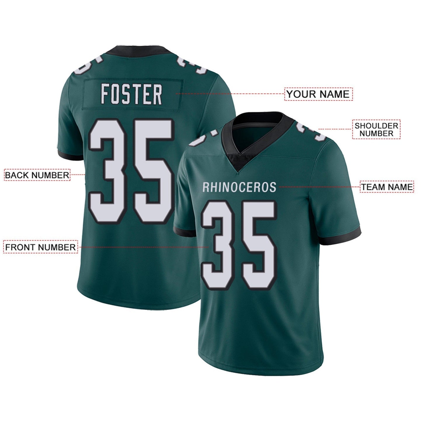 Custom Football Jerseys Team Player or Personalized Design Your Own Name for Men's Women's Youth Jerseys Green
