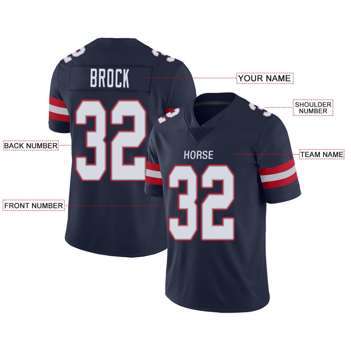 Custom Football Jerseys Team Player or Personalized Design Your Own Name for Men's Women's Youth Jerseys Navy