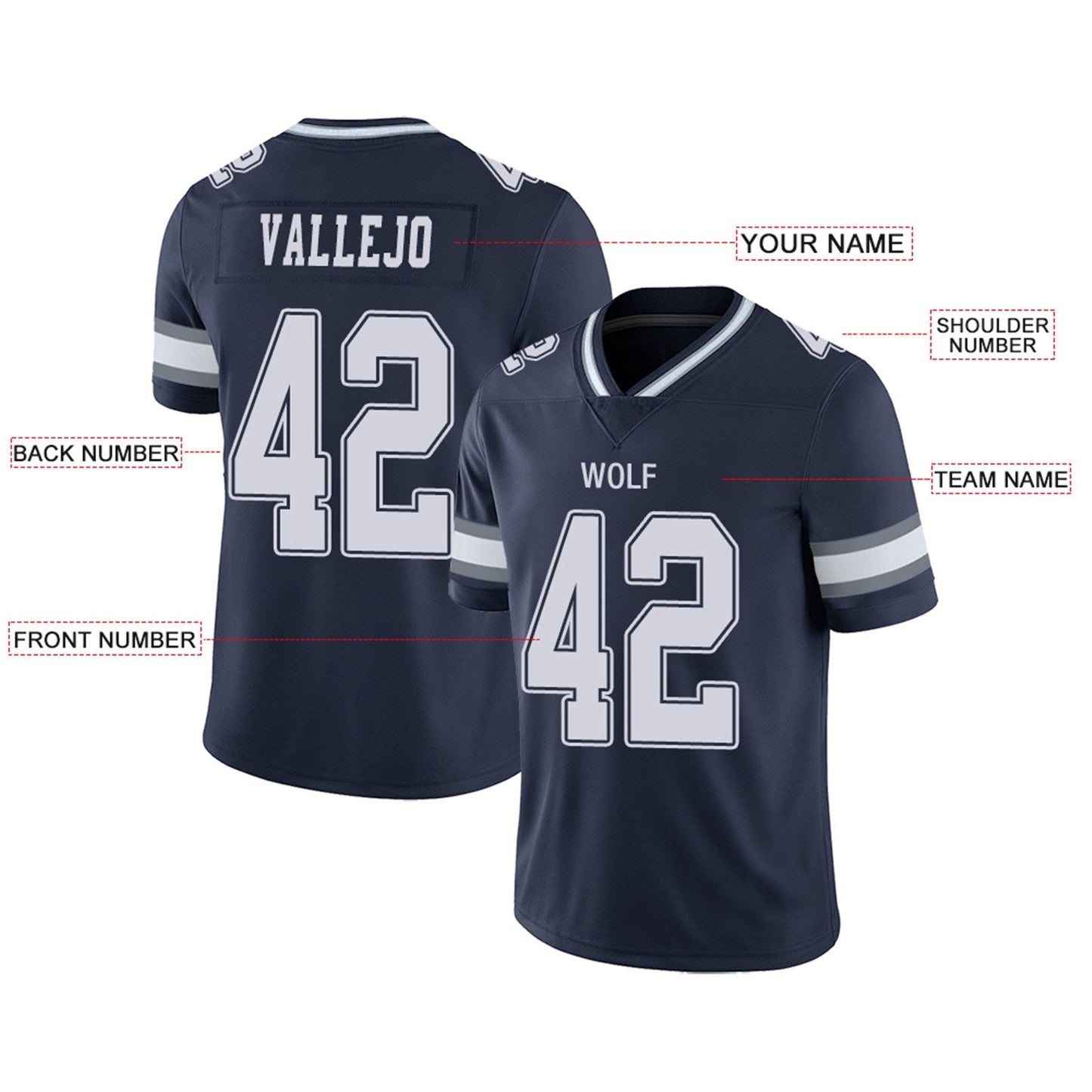 Custom Football Jerseys Team Player or Personalized Design Your Own Name for Men's Women's Youth Jerseys Navy