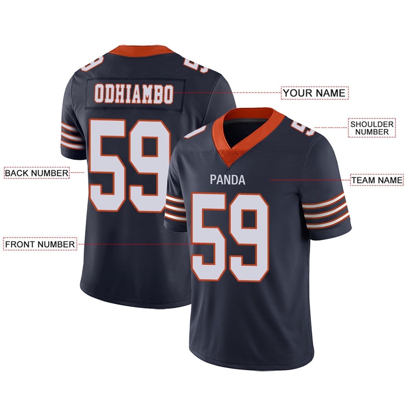 Custom Football Jerseys Team Player or Personalized Design Your Own Name for Men's Women's Youth Jerseys Navy