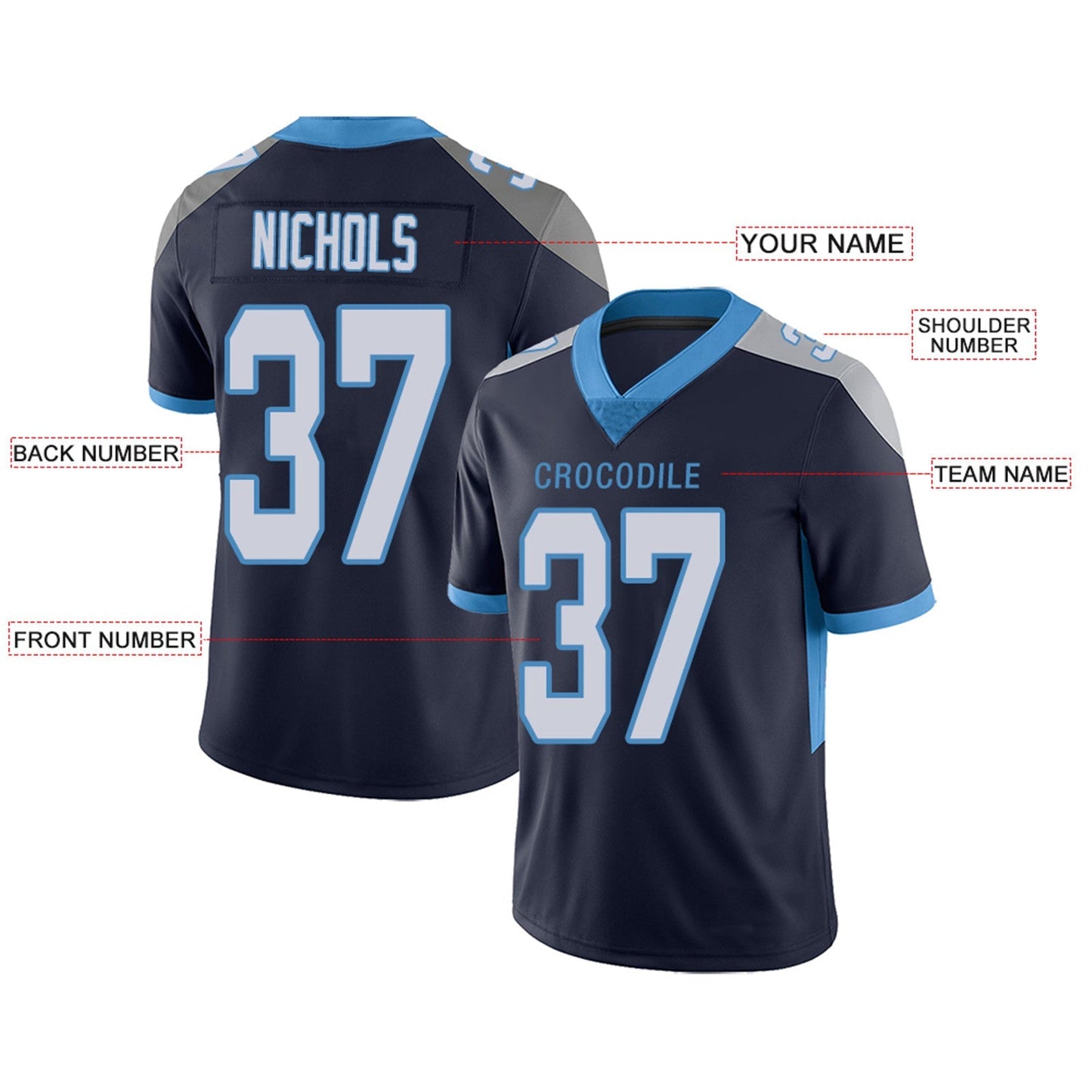 Custom Football Jerseys Team Player or Personalized Design Your Own Name for Men's Women's Youth Jerseys Navy