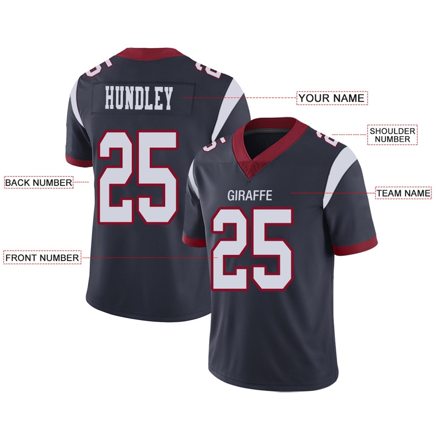 Custom Football Jerseys Team Player or Personalized Design Your Own Name for Men's Women's Youth Jerseys Navy