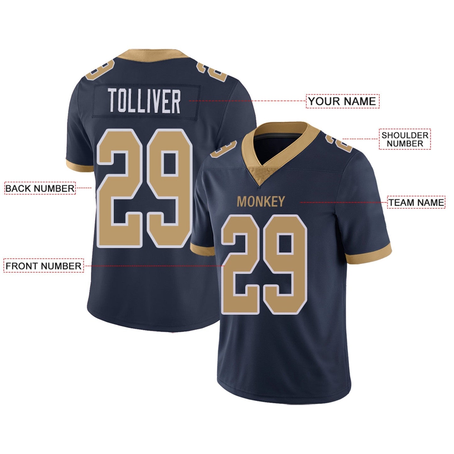 Custom Football Jerseys Team Player or Personalized Design Your Own Name for Men's Women's Youth Jerseys Navy