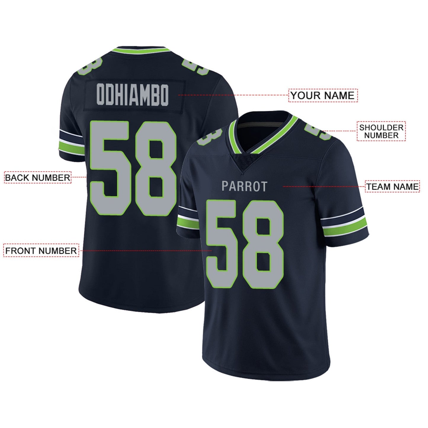 Custom Football Jerseys Team Player or Personalized Design Your Own Name for Men's Women's Youth Jerseys Navy