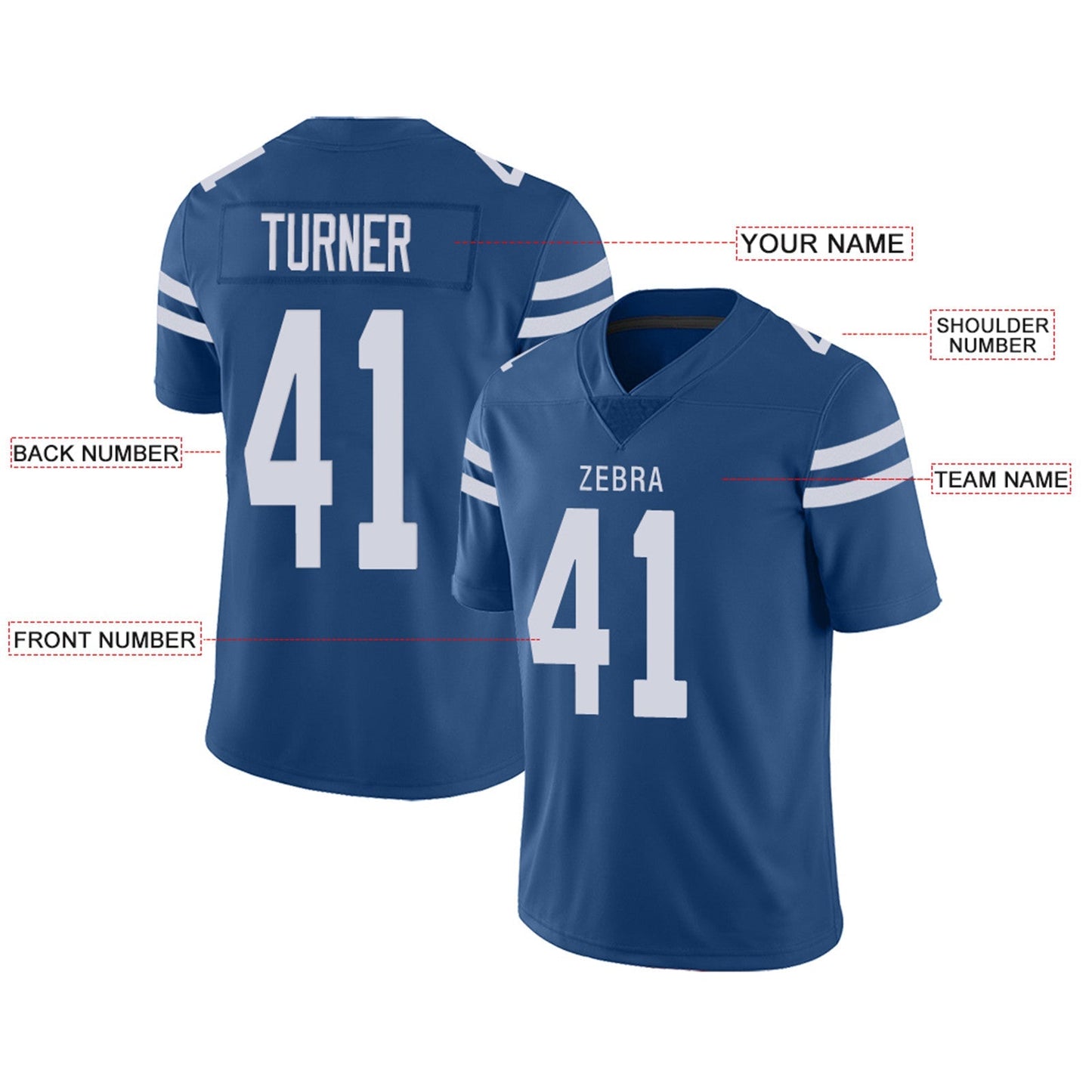 Custom Football Jerseys Team Player or Personalized Design Your Own Name for Men's Women's Youth Jerseys Royal