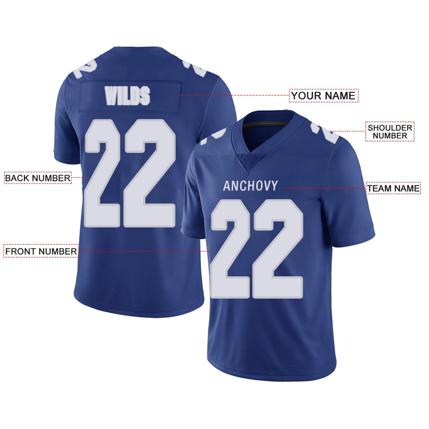 Custom Football Jerseys Team Player or Personalized Design Your Own Name for Men's Women's Youth Jerseys Navy