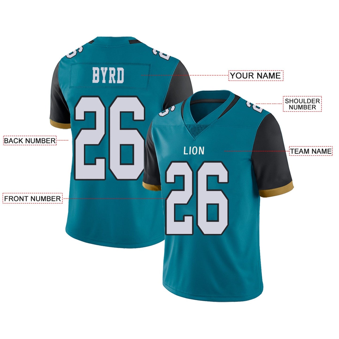 Custom Football Jerseys Team Player or Personalized Design Your Own Name for Men's Women's Youth Jerseys Teal