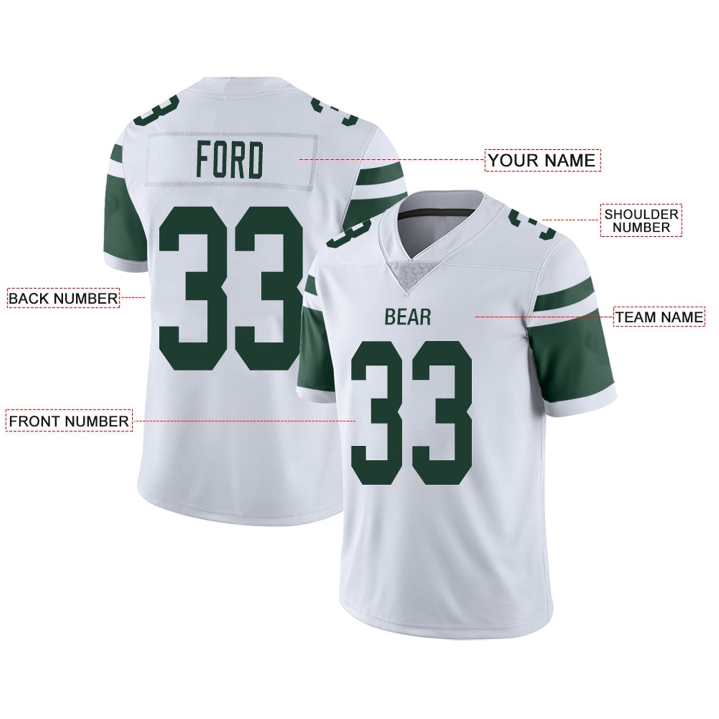 Custom Football Jerseys Team Player or Personalized Design Your Own Name for Men's Women's Youth Jerseys Green