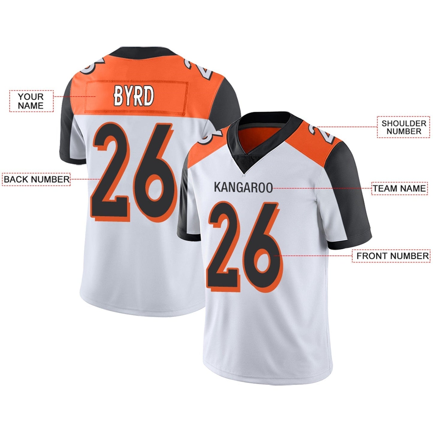 Custom Football Jerseys Team Player or Personalized Design Your Own Name for Men's Women's Youth Jerseys Orange